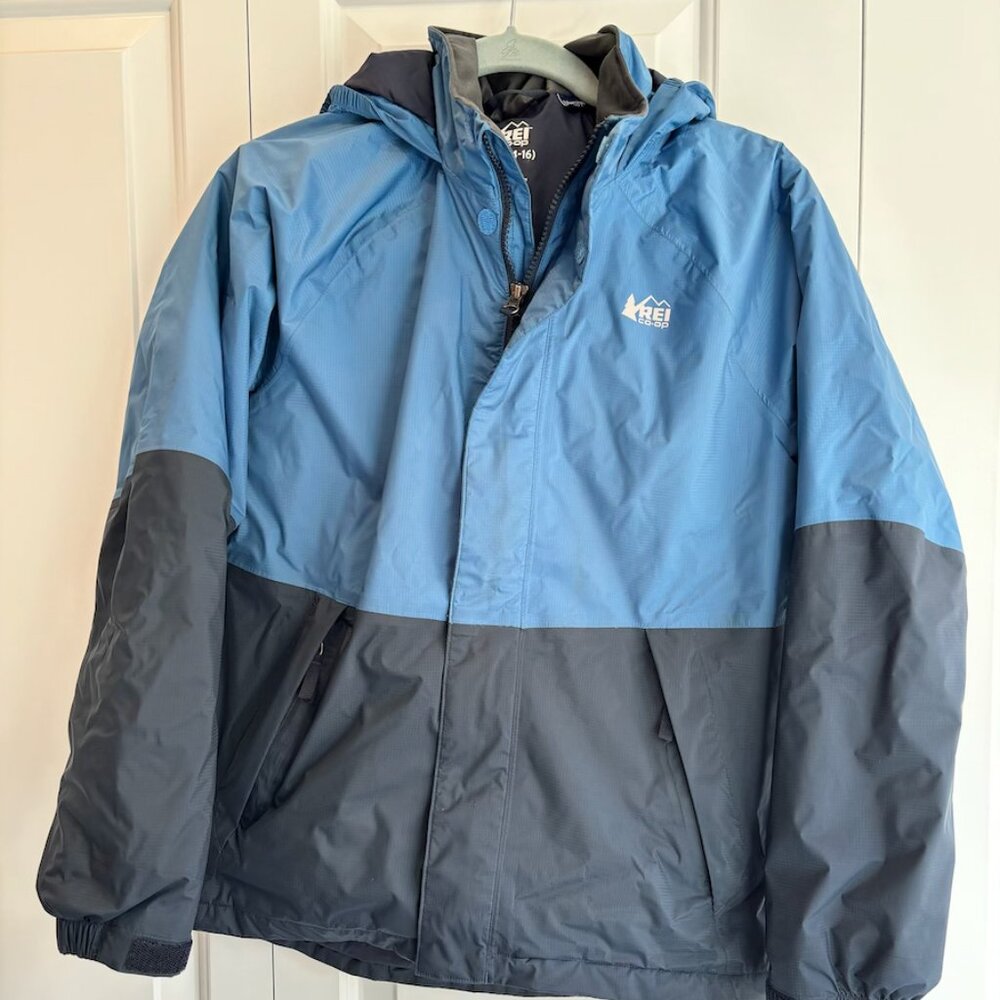 REI co-op kids insulated rain jacket with hood